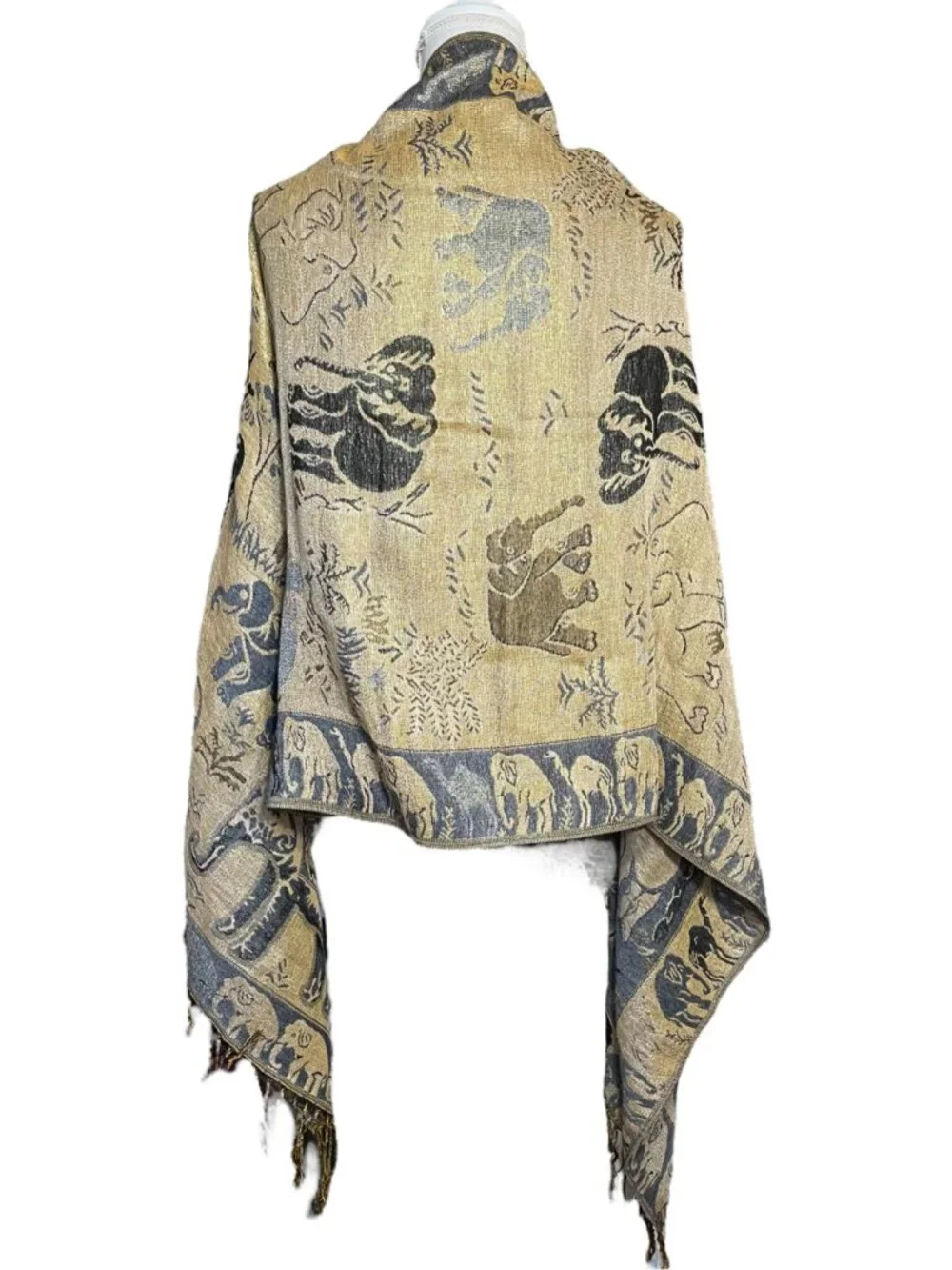 100% Pashmina Cashmere Elephant Scarf Tassel 66